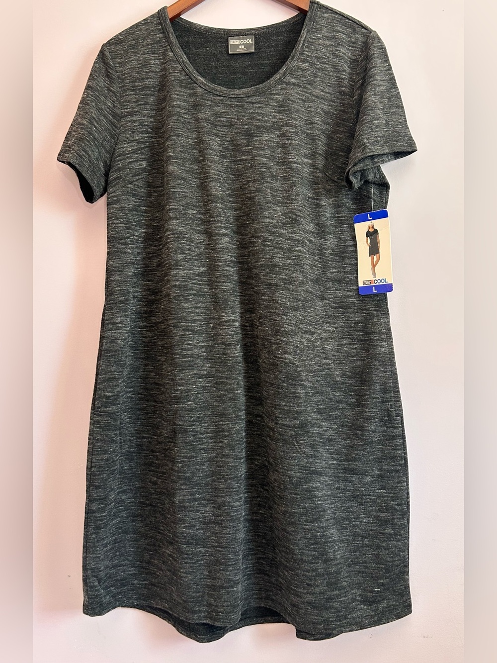 NWT 32 Degrees Cool Short Sleeve Heather Black T-Shirt Dress Size Large